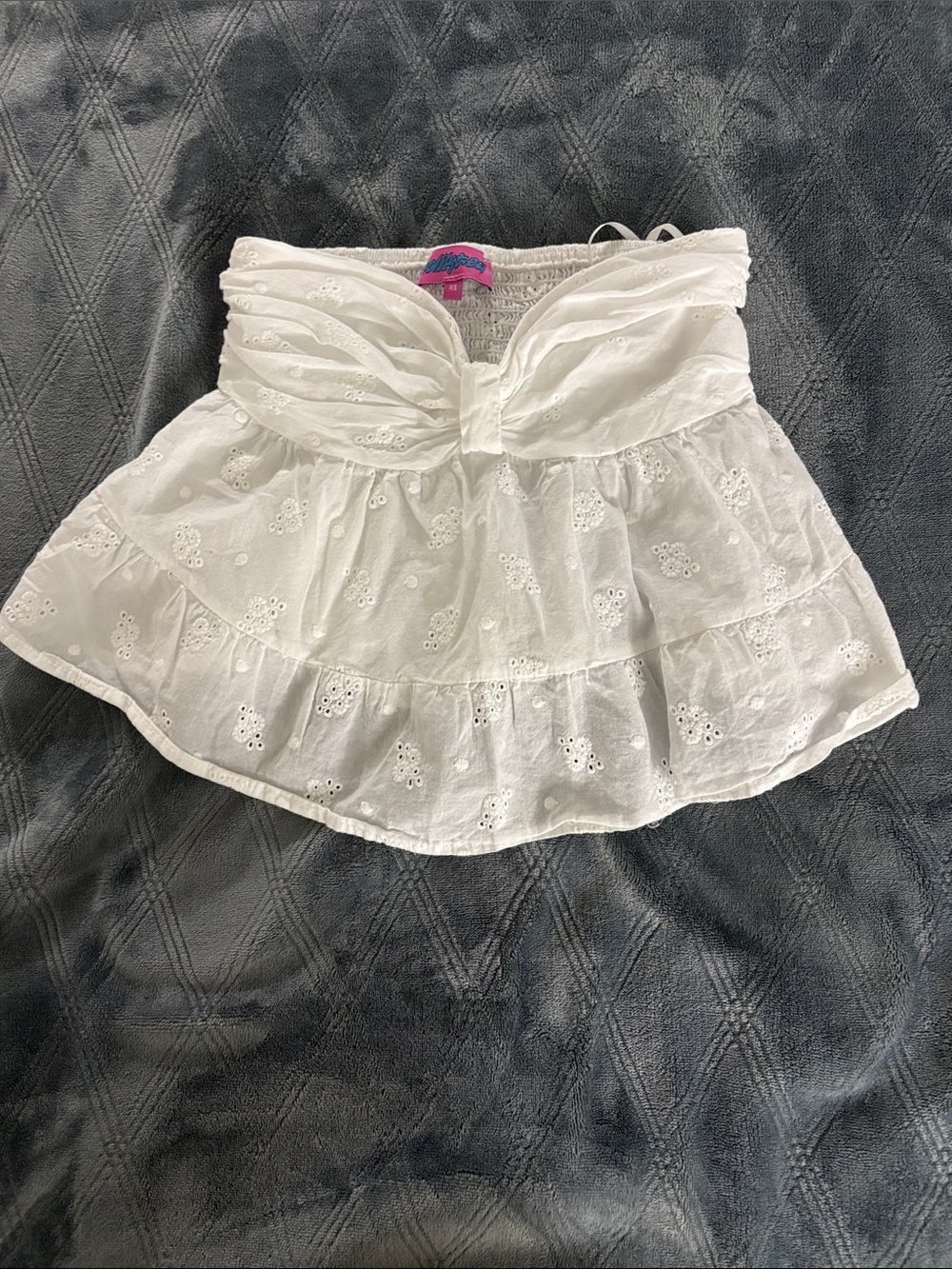 Edikted White Eyelet Tiered Skirt with Bow